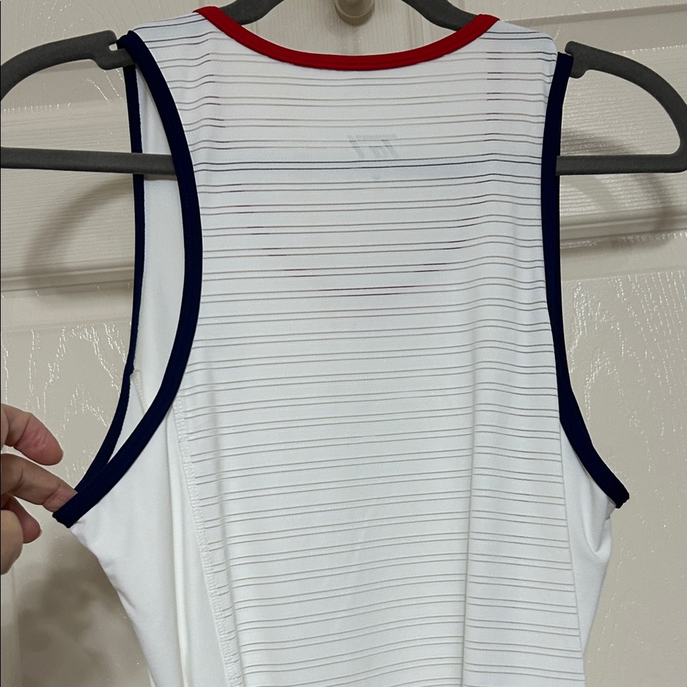Tail White Mini Dress Tennis Apparel with Red and Blue Trim and Adjustable Belt - Picture 6 of 8